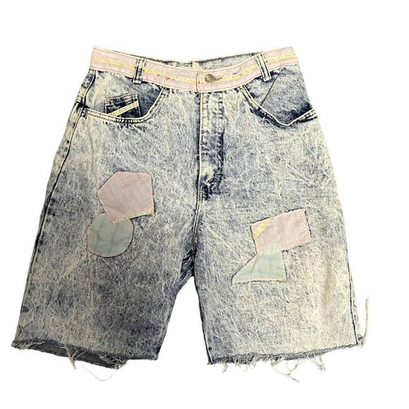 Vintage Bonjour High Waisted Patchwork Denim Shorts Size 10 - Picture 1 of 8